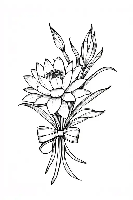 Fine Line Water Lily And Gladiolus Tied With A Bow