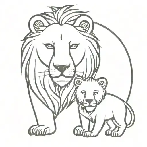 Simple Outline Of A Bear And A Lion Happy Together