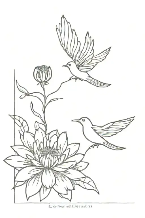Chrysanthemum And Bird Flying