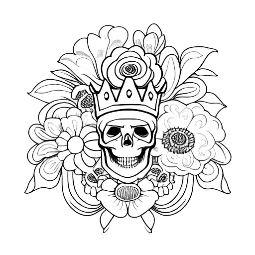 Side Perspective Of A Skull Wearing A Crown Of Flowers