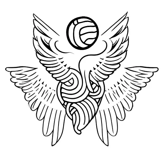 A Minimalist Tattoo Of A Volleyball With Wings Symbolizing Freedom