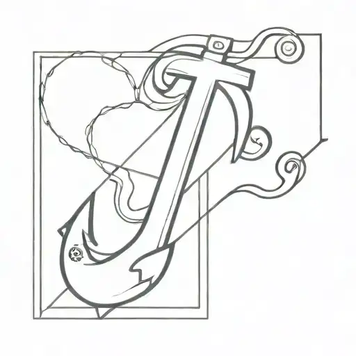 The Number 13 Incorporated With An Anchor In Fine Line Minimalist Style