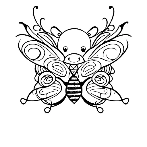 A Minimalist Tattoo Of A Gay Cow Wearing Butterfly Wings