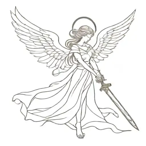 Beautiful Angel Warrior Wielding A Sword