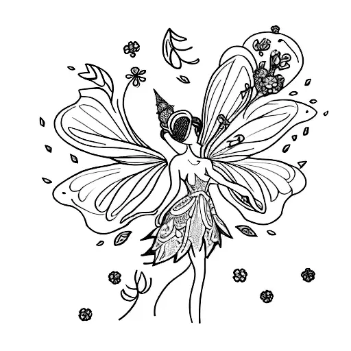 A Whimsical Fairy Like Tattoo With Leaves And Flowers