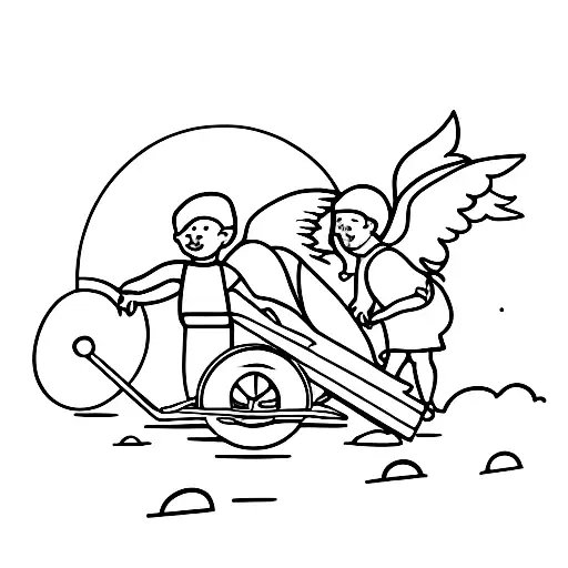 Wheelbarrow With 2 Kids In It And A Angel Pushing It