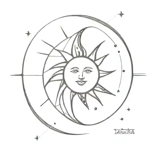 A Minimalist Design Of A Sun And Moon With The Birth Dates Integrated Into The Rays And Craters