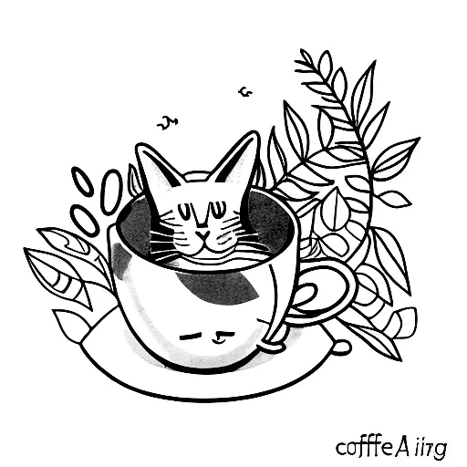 A Cat Curled Up Inside A Coffee Cup Surrounded By Indoor Plants