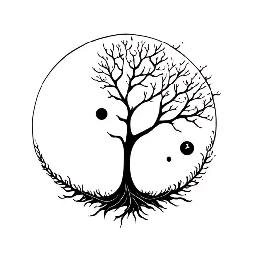 Tree With Sun And Moon