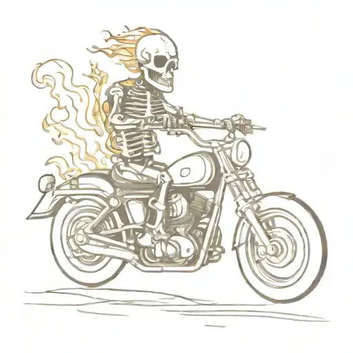 A Sketch Of A Flaming Skeleton Riding A Motorcycle With A Guitar Strapped To Its Back