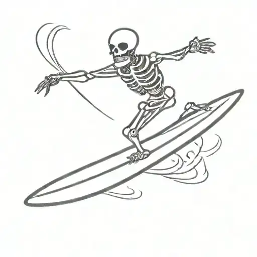 Skeleton Riding Surf Board
