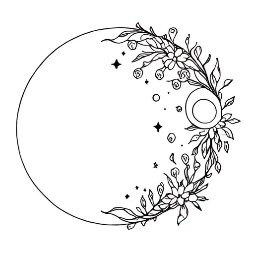 Outline Of The Moon Phases With Flower Strings Surrounding It