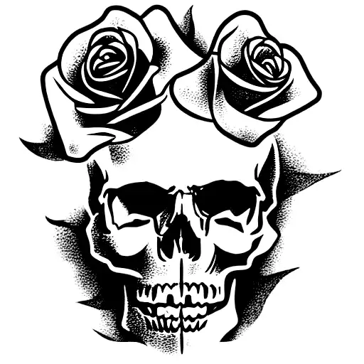 Skulls With A Gun And Roses