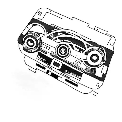 A Minimalist Tattoo Of A Cassette Tape With Graffiti-style Lettering
