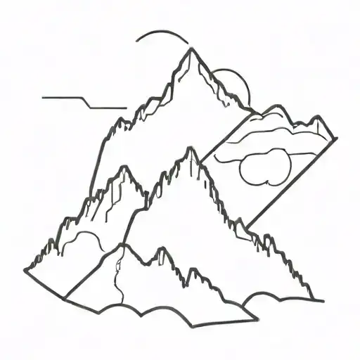 A Minimalist Silhouette Of A Mountain Range With A Winding Hiking Trail Through It