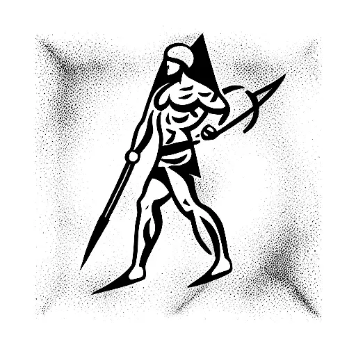 Fine Line Greek Warrior Holding Spear