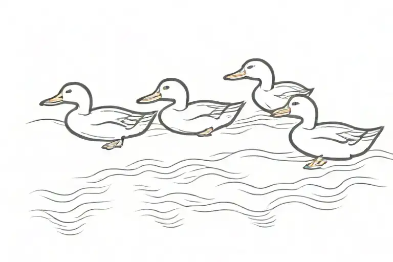 Three Ducks Swimming In A Line