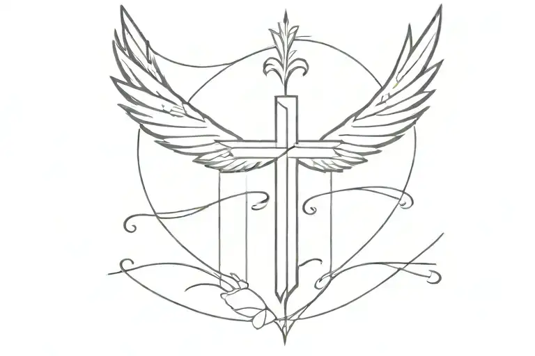 Spread Wings With Cross In The Midde And Roman Numerals