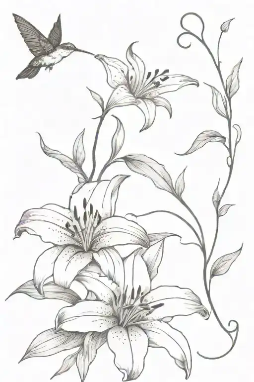 Tiger Lily Blooming With Humming Bird And Vine Wrapping