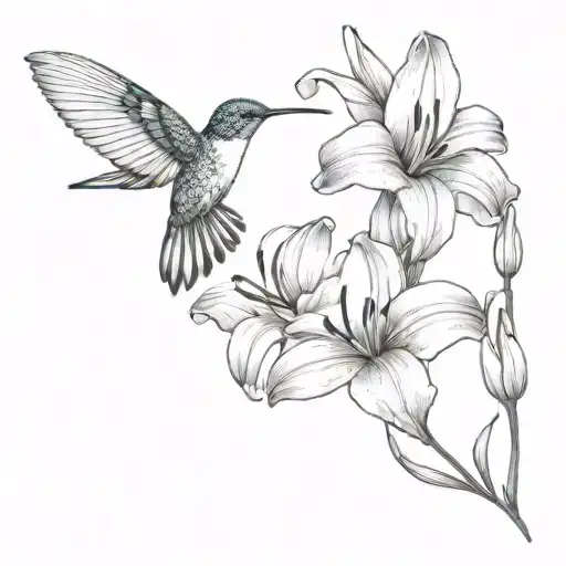 Humming Bird And Tiger Lily Intertwined