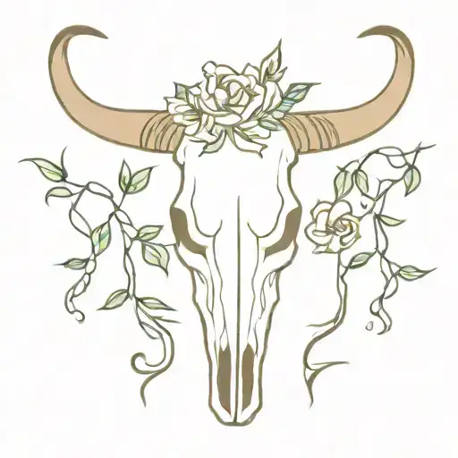 Longhorn Skull With Flowers And Vines