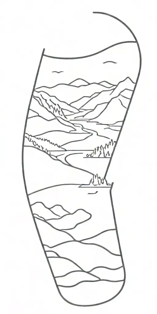 Fret Board Winding Like A Road With River And Mountains Either Side