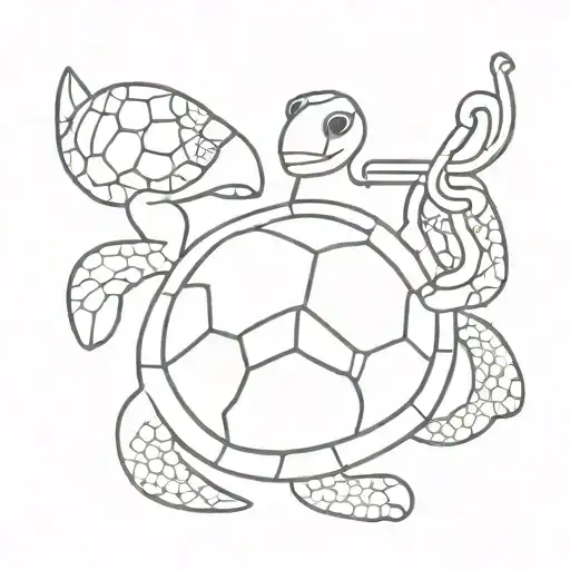 Sea Turtle Playing Trumpet Intertwined