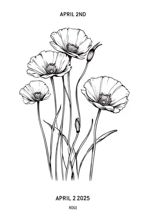 Poppy Flowers With Roman Numerals Of April 2Nd 2025