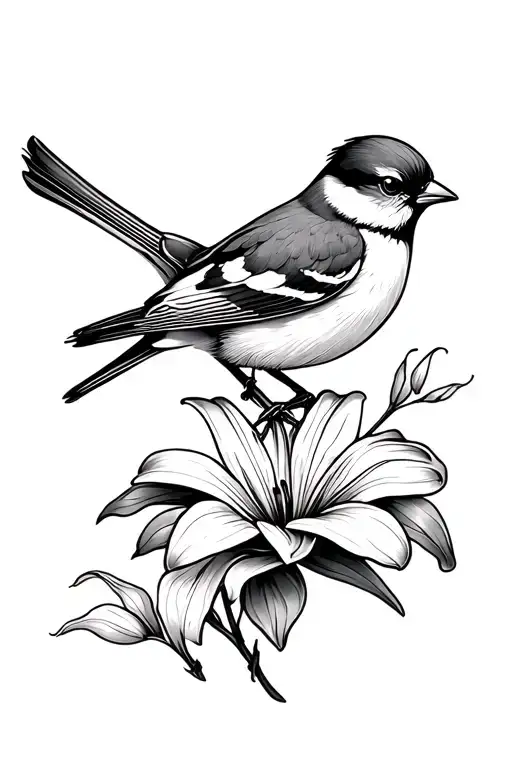 Sparrow And Lily Flower Tattoo