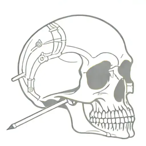 Simple Skull With Pencil In Its Mouth Open