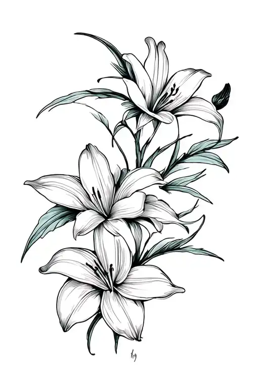 Sparrow And Lily Flower Bouquet Tattoo