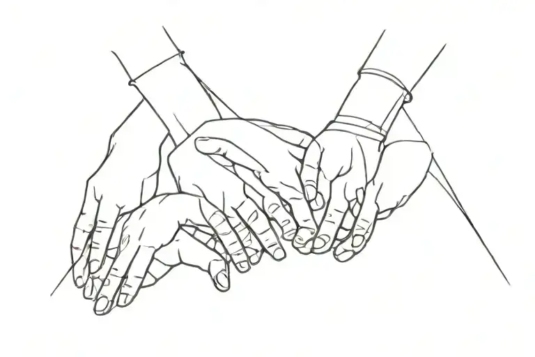 Abstract Family Of Four People Holding Hands Holding