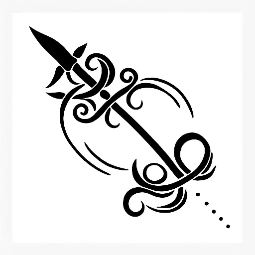 Fine Line Ornamental With Hidden Sword And Simple Vine