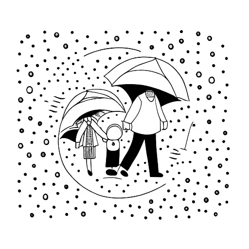 Daughter And Father In The Rain