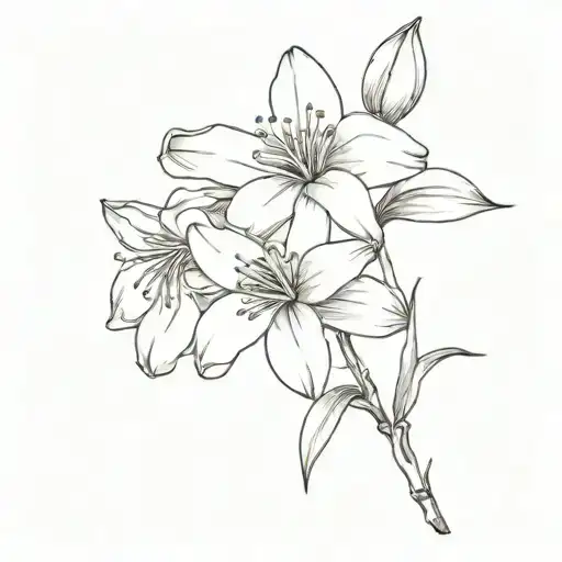A Minimalist Fine Line Tattoo Of A Jasmine And Lily Flower