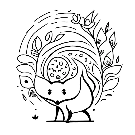 Fox Walking Toward A Sun With Flowers Behind Him