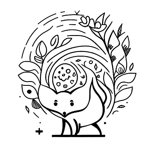 Fox Walking Toward A Sun With Flowers Behind Him