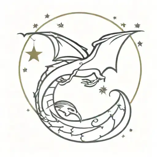 Dragon On The Moon Surrounded By Stars