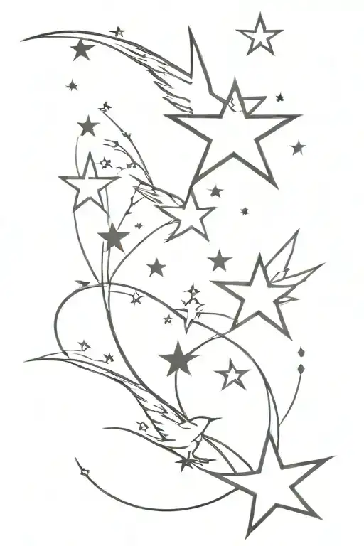 Star And Bird Flying With Name Tattoo Sleeve