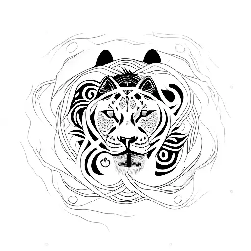 Yin Yang With A Lioness And A Black Cat