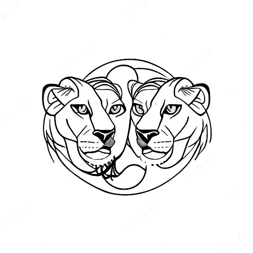Lioness And A Black Cat Positioned In A Yin And Yang Symbol