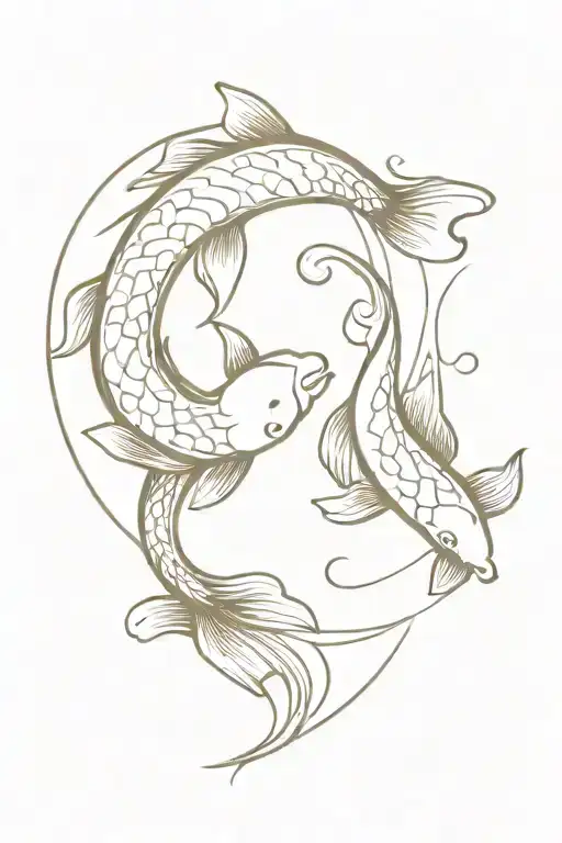 Two Koi Fish With Waves Ying And Yang