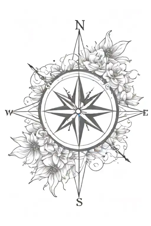 Compass Surrounded Flower Tattoo