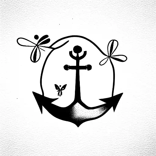 Anchor With Flowers And Butterflies