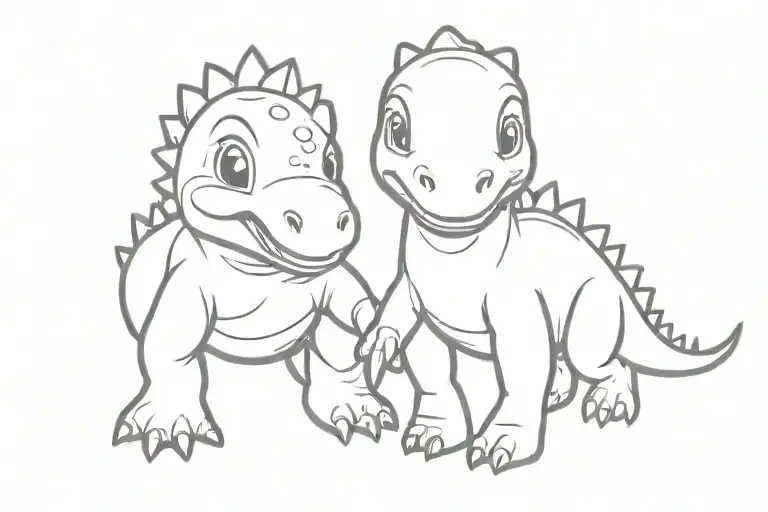 Baby Dinosaur Brother And Sister Outline