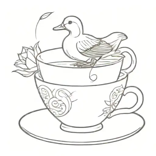 Duck Inside A Teacup Next To A Sparrow Inside A Different Teacup