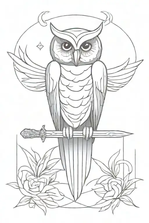 White Owl On The Background Of A Sword