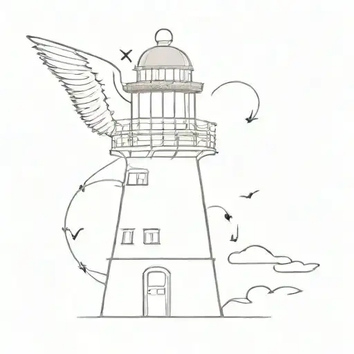 A Lighthouse With Little Angel Wings Spread Throughout