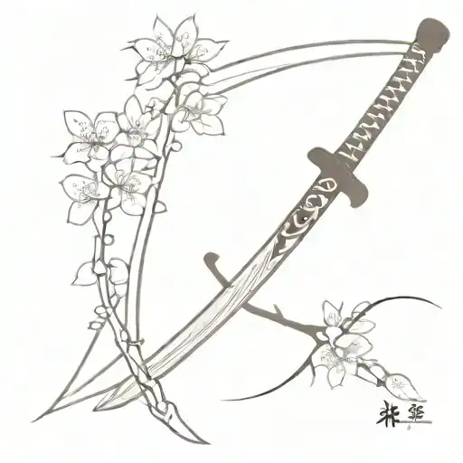 Katana And Wakizashi With Cherry Blossoms