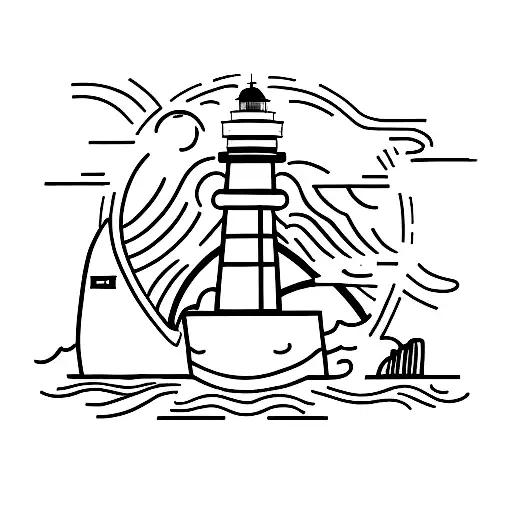 A Minimalist Tattoo Of A Lighthouse Standing Tall On A Rocky Cliff